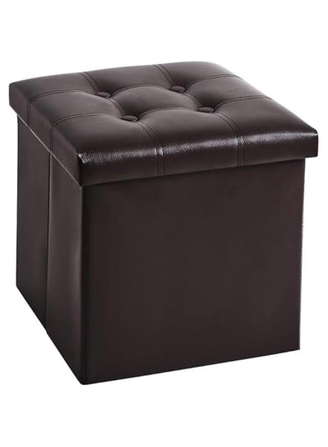 HOOKOR Storage Stool,Foldable Storage Ottoman Box,Padded Seat for Dorm Living Room,Versatile Space-Saving Storage Toy Box,for Bedroom Hallway (Black Leather，38 x38 x38CM) - Image 1