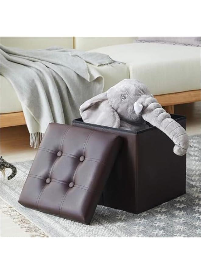 HOOKOR Storage Stool,Foldable Storage Ottoman Box,Padded Seat for Dorm Living Room,Versatile Space-Saving Storage Toy Box,for Bedroom Hallway (Black Leather，38 x38 x38CM) - Image 2