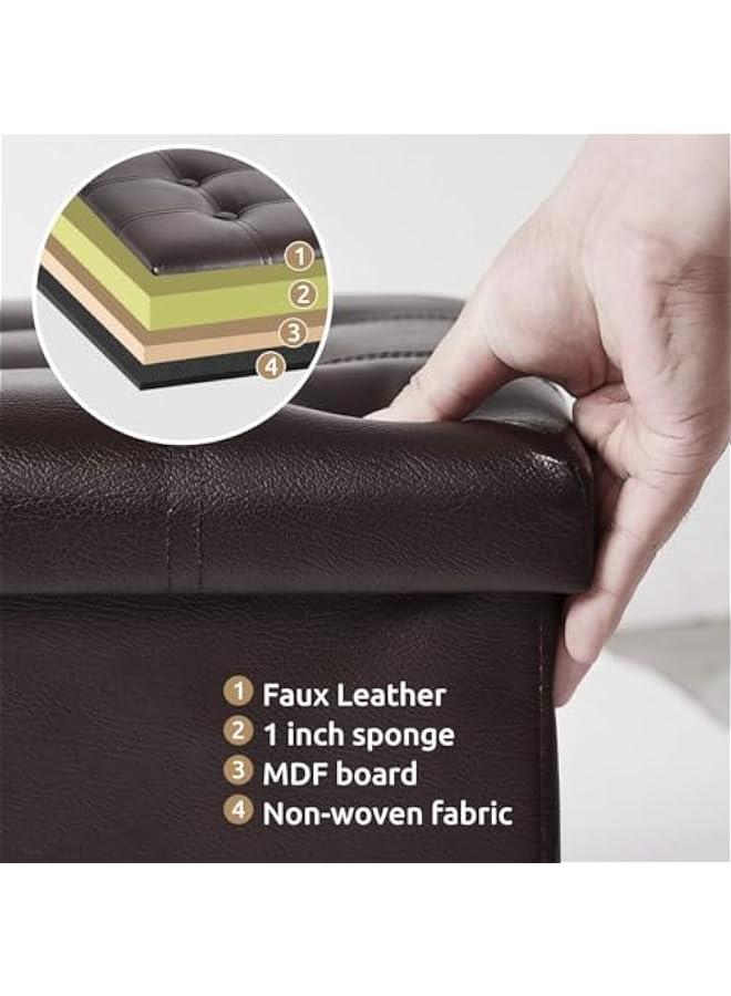 HOOKOR Storage Stool,Foldable Storage Ottoman Box,Padded Seat for Dorm Living Room,Versatile Space-Saving Storage Toy Box,for Bedroom Hallway (Black Leather，38 x38 x38CM) - Image 3