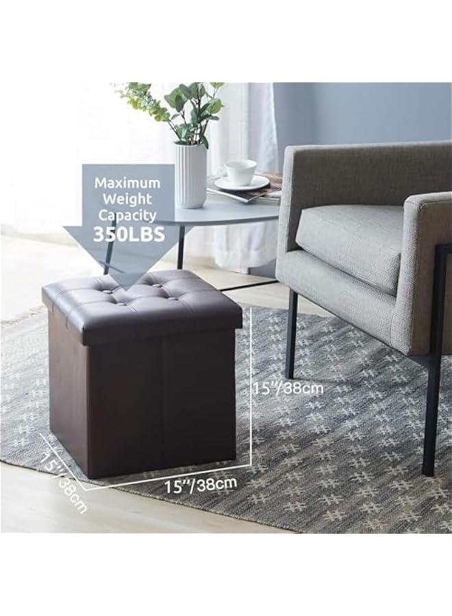 HOOKOR Storage Stool,Foldable Storage Ottoman Box,Padded Seat for Dorm Living Room,Versatile Space-Saving Storage Toy Box,for Bedroom Hallway (Black Leather，38 x38 x38CM) - Image 4