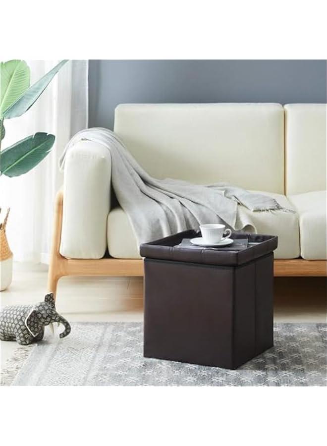 HOOKOR Storage Stool,Foldable Storage Ottoman Box,Padded Seat for Dorm Living Room,Versatile Space-Saving Storage Toy Box,for Bedroom Hallway (Black Leather，38 x38 x38CM) - Image 5