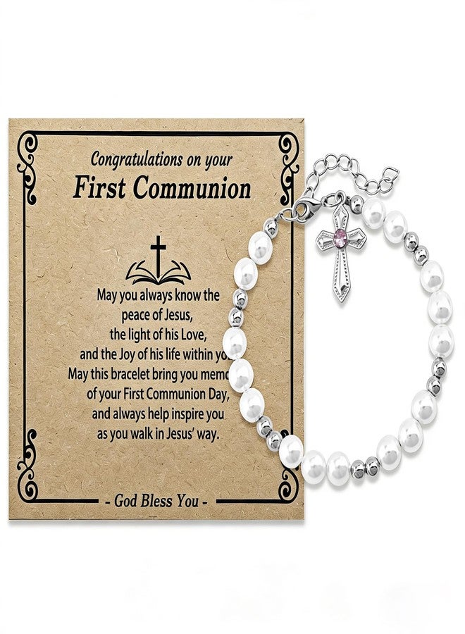 AOBIURV First Communion Gifts For Girls 1st Holy Communion Gift For Girls Cross Bracelet For Girl Catholic Bracelets Baptism Gift For Women First Mothers Day Birthday Friendship Gifts - Image 1
