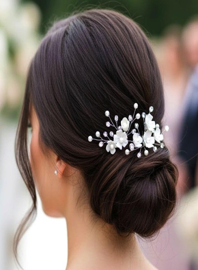 Fstrend Flowers Hair Pins Bridal Pearl Silver Crystal Hair Clips Pearl Hair Accessories for Bride and Bridesmaids - Image 5