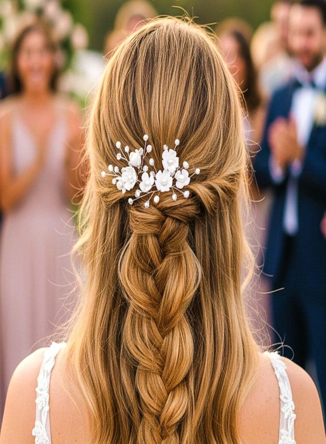 Fstrend Flowers Hair Pins Bridal Pearl Silver Crystal Hair Clips Pearl Hair Accessories for Bride and Bridesmaids - Image 2
