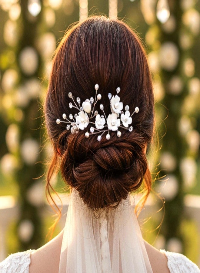 Fstrend Flowers Hair Pins Bridal Pearl Silver Crystal Hair Clips Pearl Hair Accessories for Bride and Bridesmaids - Image 4