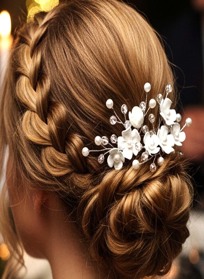 Fstrend Flowers Hair Pins Bridal Pearl Silver Crystal Hair Clips Pearl Hair Accessories for Bride and Bridesmaids - Image 1