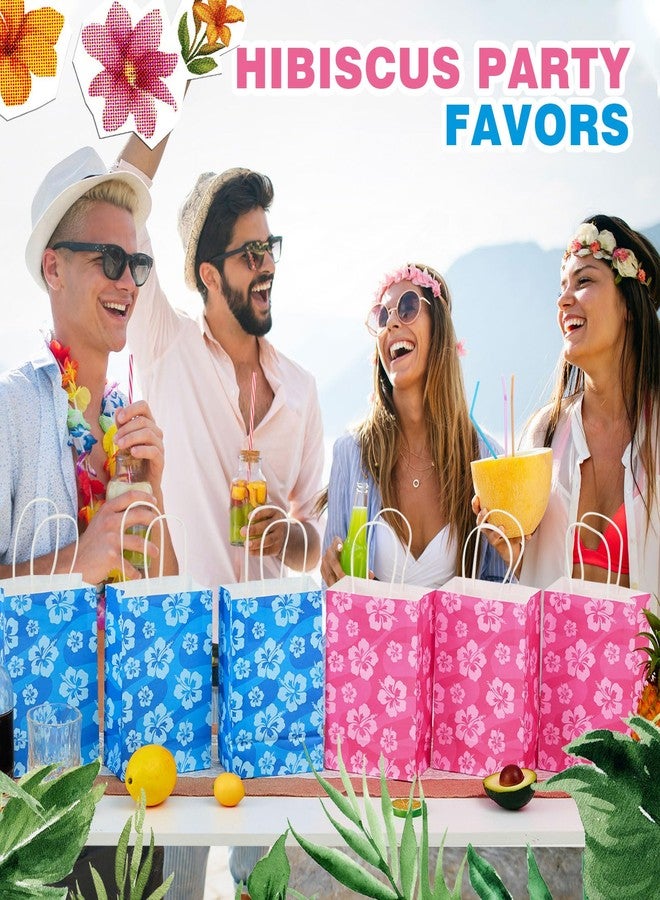 Kolldenn 24 Pcs Cute Cartoon Blue Pink Hibiscus Party Gift Bags Hawaiian Party Favors Paper Goodie Candy Bags with Handles for Hawaiian Tropical Birthday Baby Shower Supplies(Classic) - Image 4
