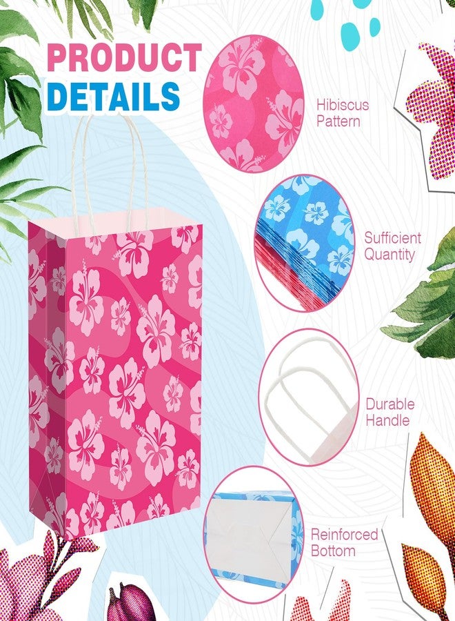 Kolldenn 24 Pcs Cute Cartoon Blue Pink Hibiscus Party Gift Bags Hawaiian Party Favors Paper Goodie Candy Bags with Handles for Hawaiian Tropical Birthday Baby Shower Supplies(Classic) - Image 3