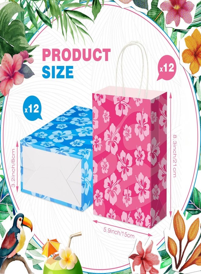 Kolldenn 24 Pcs Cute Cartoon Blue Pink Hibiscus Party Gift Bags Hawaiian Party Favors Paper Goodie Candy Bags with Handles for Hawaiian Tropical Birthday Baby Shower Supplies(Classic) - Image 2