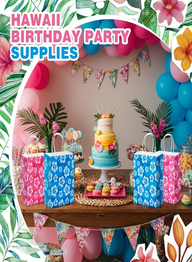Kolldenn 24 Pcs Cute Cartoon Blue Pink Hibiscus Party Gift Bags Hawaiian Party Favors Paper Goodie Candy Bags with Handles for Hawaiian Tropical Birthday Baby Shower Supplies(Classic) - Image 5