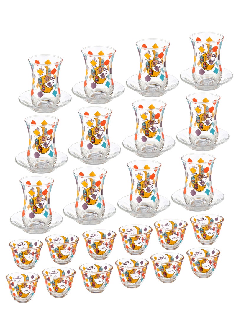 Dania Saudi tea and coffee cups set, 36 pieces, with Ramadan pattern, consisting of 12 tea cups + 12 tea saucers + 12 Saudi coffee cups - Image 2