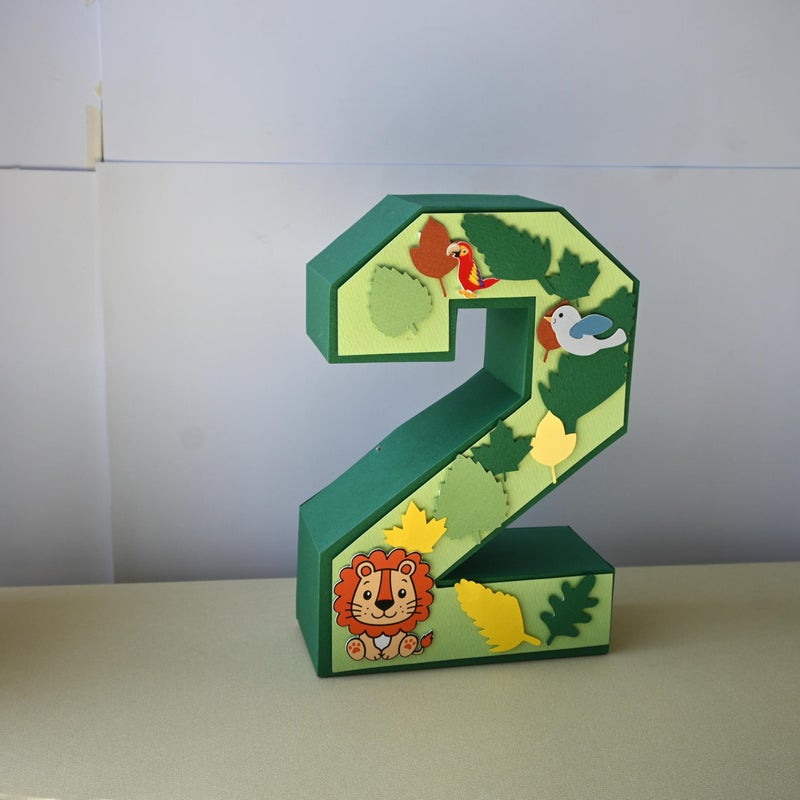 Sam Cute Land Jungle Theme Handcrafted 3D Monogram,Cake topper,Banner for Birthday Decoration Party Supplies(Pack of 3), Customizable with Name and age . - Image 3