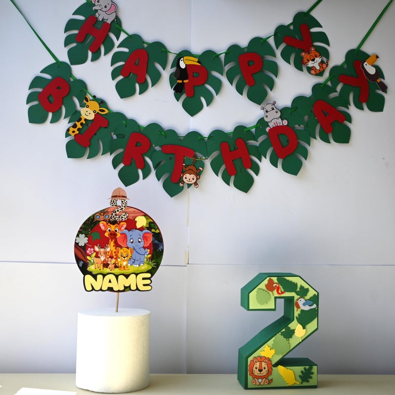 Sam Cute Land Jungle Theme Handcrafted 3D Monogram,Cake topper,Banner for Birthday Decoration Party Supplies(Pack of 3), Customizable with Name and age . - Image 1