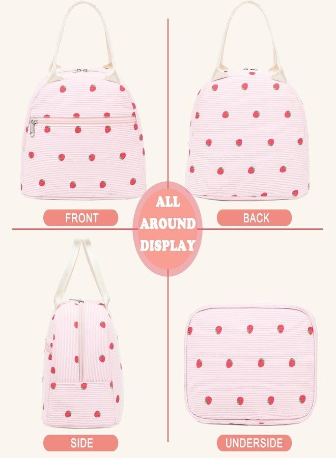 GYEUKHAM Lunch Bag for Women Men - Cute Corduroy Insulated Tote Box, Large Capacity Reusable Cooler Bag for Work, Picnic, Travel, Corduroy Strawberry Pink - Image 5