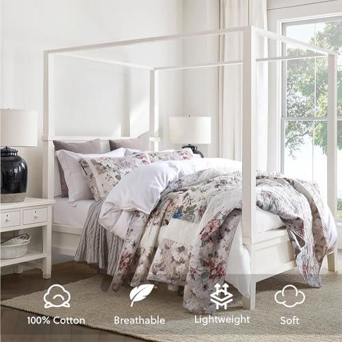 camandy Cotton Bedspread Quilt Bedding Sets 3 Pieces Reversible Coverlet Sets Comforters Vintage Floral Patchwork White Bedspread, Queen Size - Image 2
