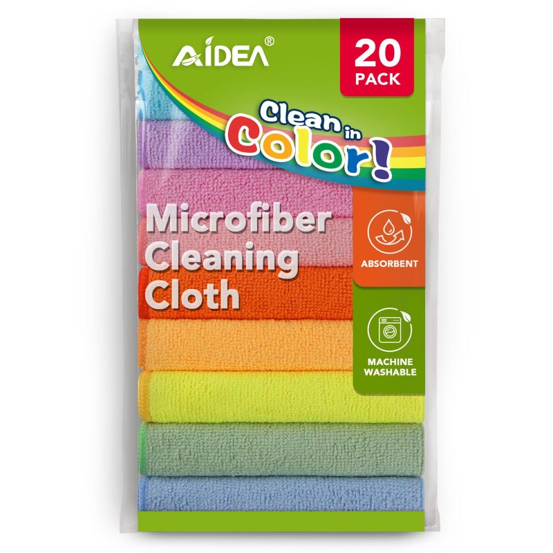 AIDEA Microfiber Cleaning Cloth, 20PK, Colorful Lint-Free Vibrant Cleaning Rags, Microfiber Towels for Cars, Wash Cloths, Dusting Cloth for Home, Window, Cleaning Supplies, 11.5"Ã—11.5" - Image 1