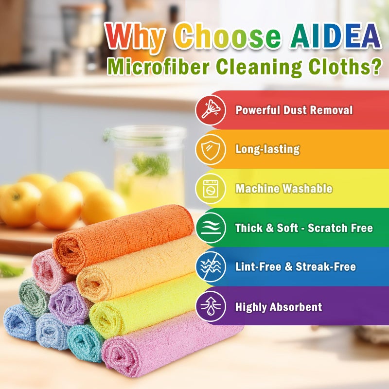 AIDEA Microfiber Cleaning Cloth, 20PK, Colorful Lint-Free Vibrant Cleaning Rags, Microfiber Towels for Cars, Wash Cloths, Dusting Cloth for Home, Window, Cleaning Supplies, 11.5"Ã—11.5" - Image 2