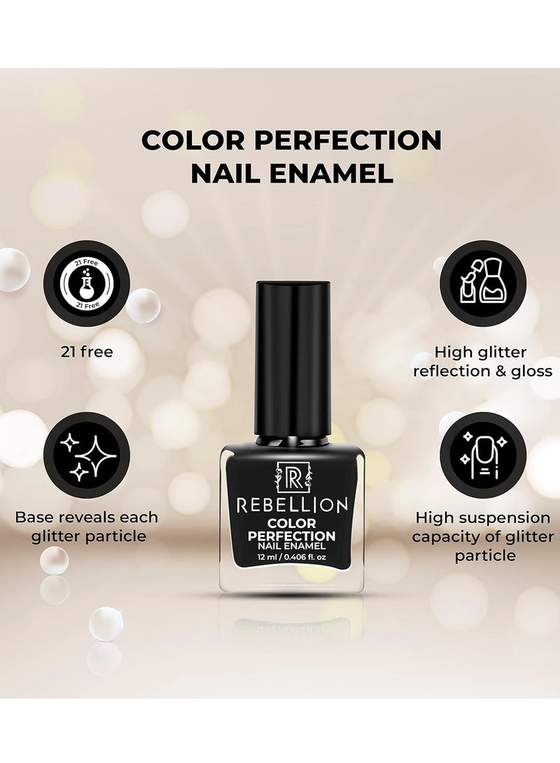 Rebellion Color Perfection Nail Enamel 12ml Black Decisive Black RG07 - Image 4