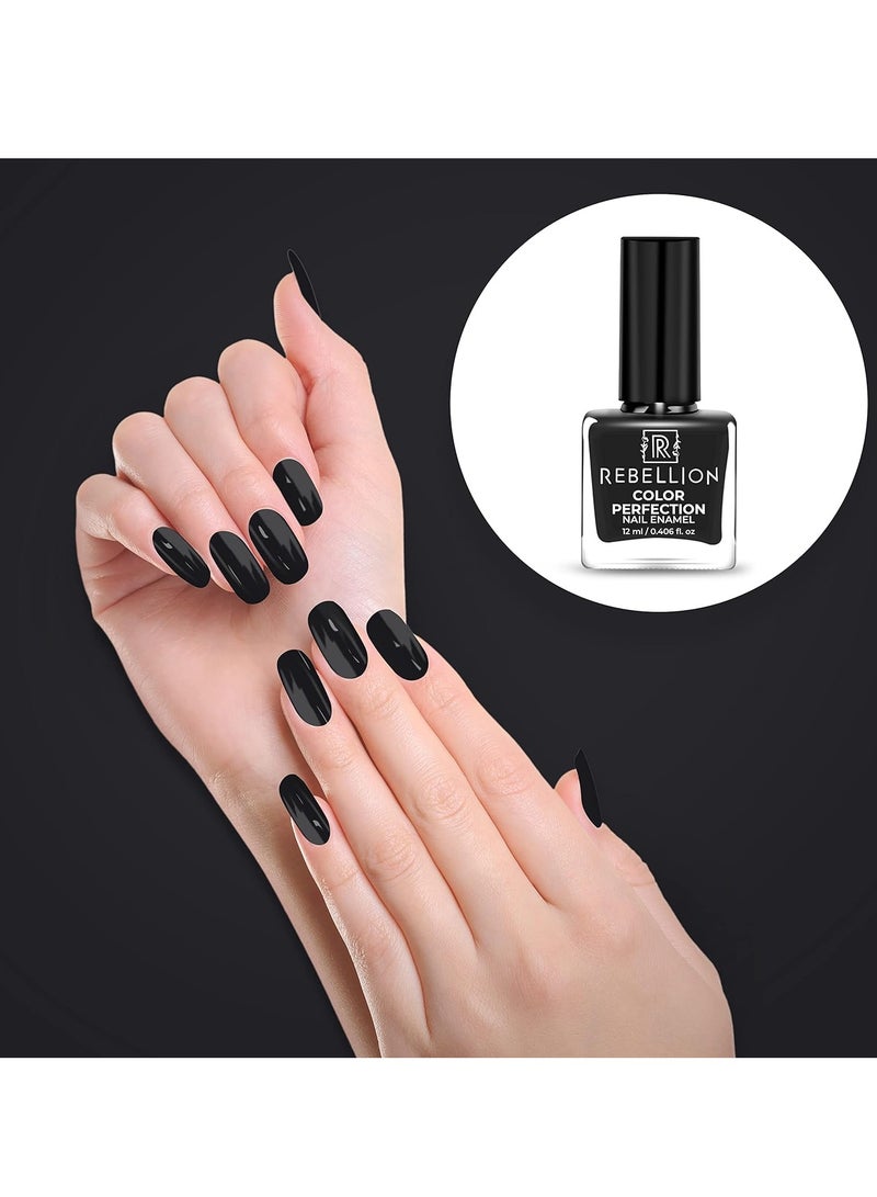Rebellion Color Perfection Nail Enamel 12ml Black Decisive Black RG07 - Image 3