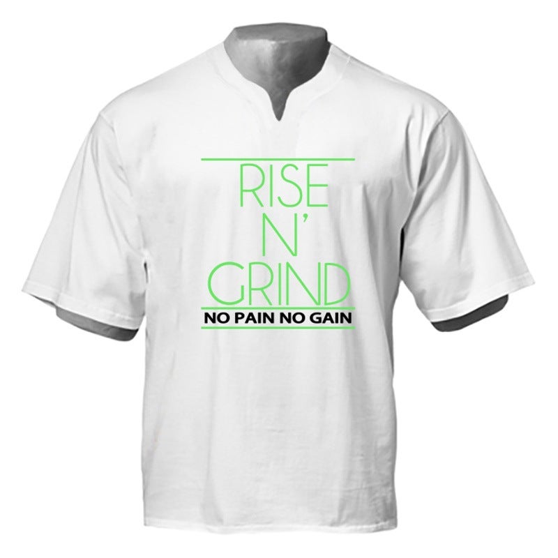 Men''s V-neck fitness short sleeve loose plus size drop shoulder sleeve Korean style T-shirt cotton casual training bottoming shirt - Image 1