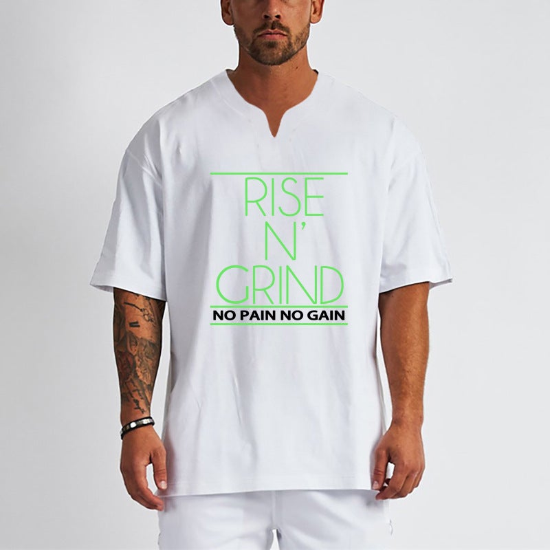 Men''s V-neck fitness short sleeve loose plus size drop shoulder sleeve Korean style T-shirt cotton casual training bottoming shirt - Image 3