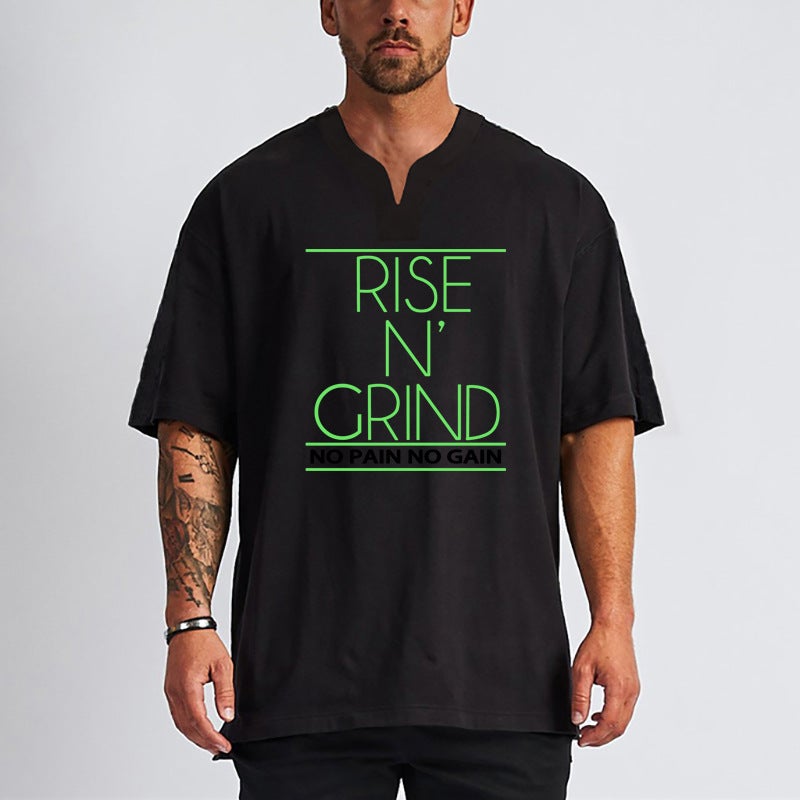 Men''s V-neck fitness short sleeve loose plus size drop shoulder sleeve Korean style T-shirt cotton casual training bottoming shirt - Image 4
