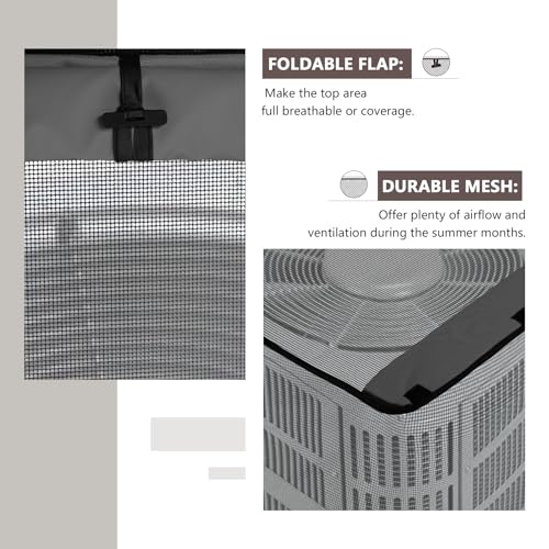 ULTCOVER 2 in 1 Full Mesh with Waterproof Fabric Top Air Conditioner Defender Cover 30W x 30D x 32H inch for Outside AC Units All Seasons Use, Black - Image 3