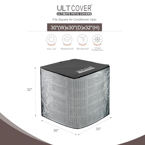ULTCOVER 2 in 1 Full Mesh with Waterproof Fabric Top Air Conditioner Defender Cover 30W x 30D x 32H inch for Outside AC Units All Seasons Use, Black - Image 2