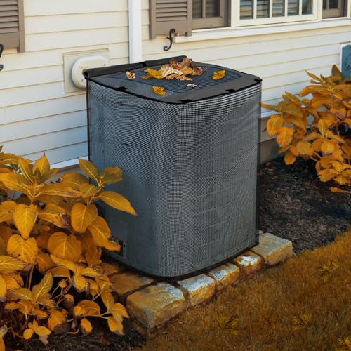 ULTCOVER 2 in 1 Full Mesh with Waterproof Fabric Top Air Conditioner Defender Cover 30W x 30D x 32H inch for Outside AC Units All Seasons Use, Black - Image 5