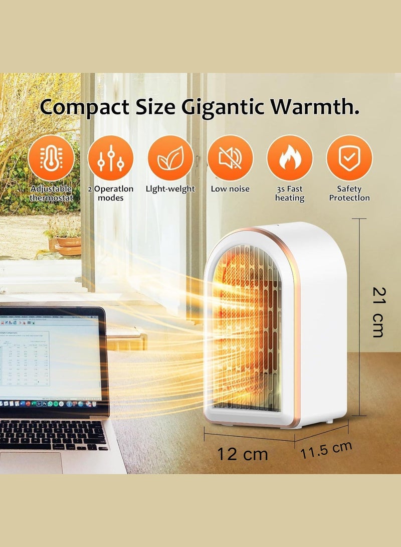 إيزي سخان مروحة كهربائية صغيرة، منخفضة الطاقة الصامت الفضاء المدمجة صغيرة الدافئة، ترموستات 2 أوضاع، المحمولة PTC سخانات مروحة السيراميك للغرف مكتب، المكتب، الحمام، التدفئة الزائدة وحماية نصيحة فوق (أبيض) - Image 2