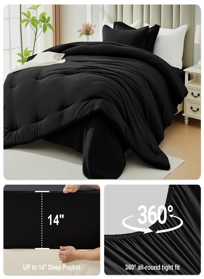 Easthome Queen Comforter Set 7 Pieces - Ultra-Soft Bed in a Bag Queen Size, Cozy Luxury All Season Bedding Sets with Comforter, Flat Sheet, Fitted Sheet, 2 Pillow Shams & 2 Pillowcases, Black - Image 5