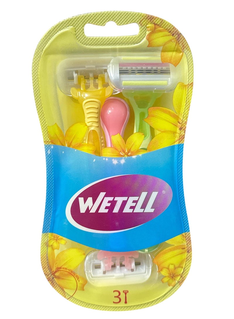 WETELL Shaver sensitive 3 Women's Razor - 3 precision blades for longer-lasting results, a moisturizing strip enriched with aloe vera and vitamin E for a smooth shave without irritation, and an ergonomic design that moves smoothly with the curves of the body for comfort and a closer, smoother shave every time 
