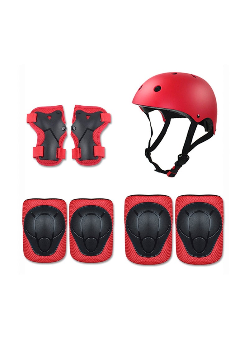 Toddler Helmet 2-4 Years Old Children's Bicycle Helmet Suitable for 2-8 Years Old Girls and Boys Multifunctional Protective Gear Set Children's Roller Skating Protective Gear 7-piece Set (Red)
