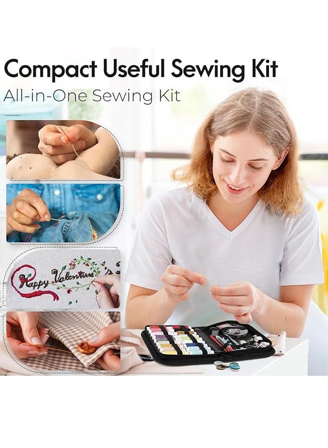 Portable Sewing Supplies Accessories Including Thread, Needle, Scissors, College Dormitory Necessities Household Sewing Box Set Portable Multifunctional Sewing Kit Student Dormitory Sewing Needle Thread Hand Sewing Needle Tool Box (Black, 97 Pieces)  - Image 3