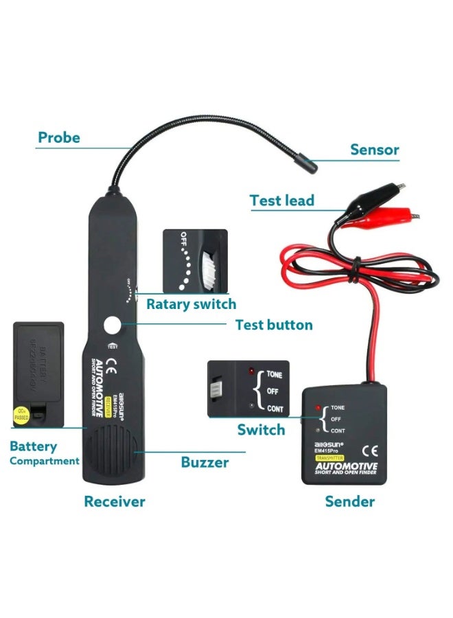KADRAMA Automotive Cable Tracker, Circuit Tester 6-42V Automotive Disconnect Tester Wire Finder Ships, Wire Tracer for Automotive Wiring, Short & Open Circuit Finder, Non-Destructive Wire Tracing Tool with Flexible Probe (Without Battery EM415PRO) - Image 5