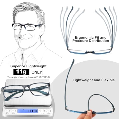 CARA OPTICAL CARA Extremely Lightweight Progressive Multifocus Reading Glasses for Men No-Line Blue Light Blocking Computer Readers 2Pack, 3.50x - Image 5