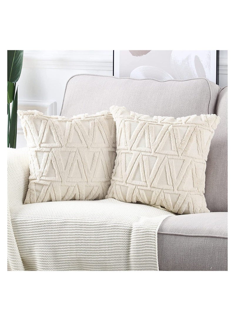Nordic Style Soft Plush Pillow Covers Set of 2 Cozy Short Wool Velvet Cushion Cases Suitable for Sofa and Bedroom 18x18 Inches Beige - Image 3