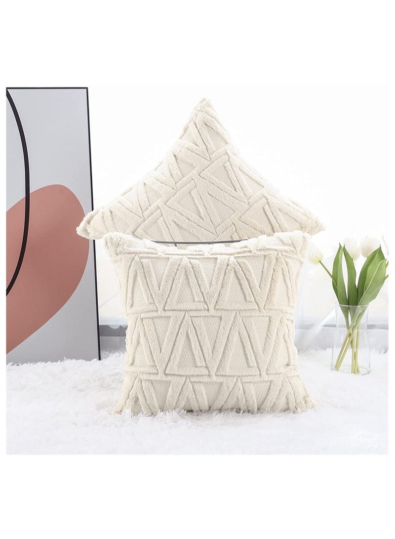 Nordic Style Soft Plush Pillow Covers Set of 2 Cozy Short Wool Velvet Cushion Cases Suitable for Sofa and Bedroom 18x18 Inches Beige - Image 2