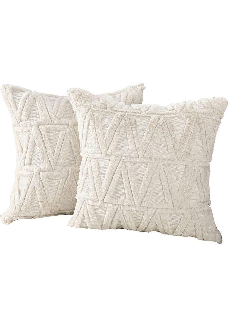 Nordic Style Soft Plush Pillow Covers Set of 2 Cozy Short Wool Velvet Cushion Cases Suitable for Sofa and Bedroom 18x18 Inches Beige - Image 1