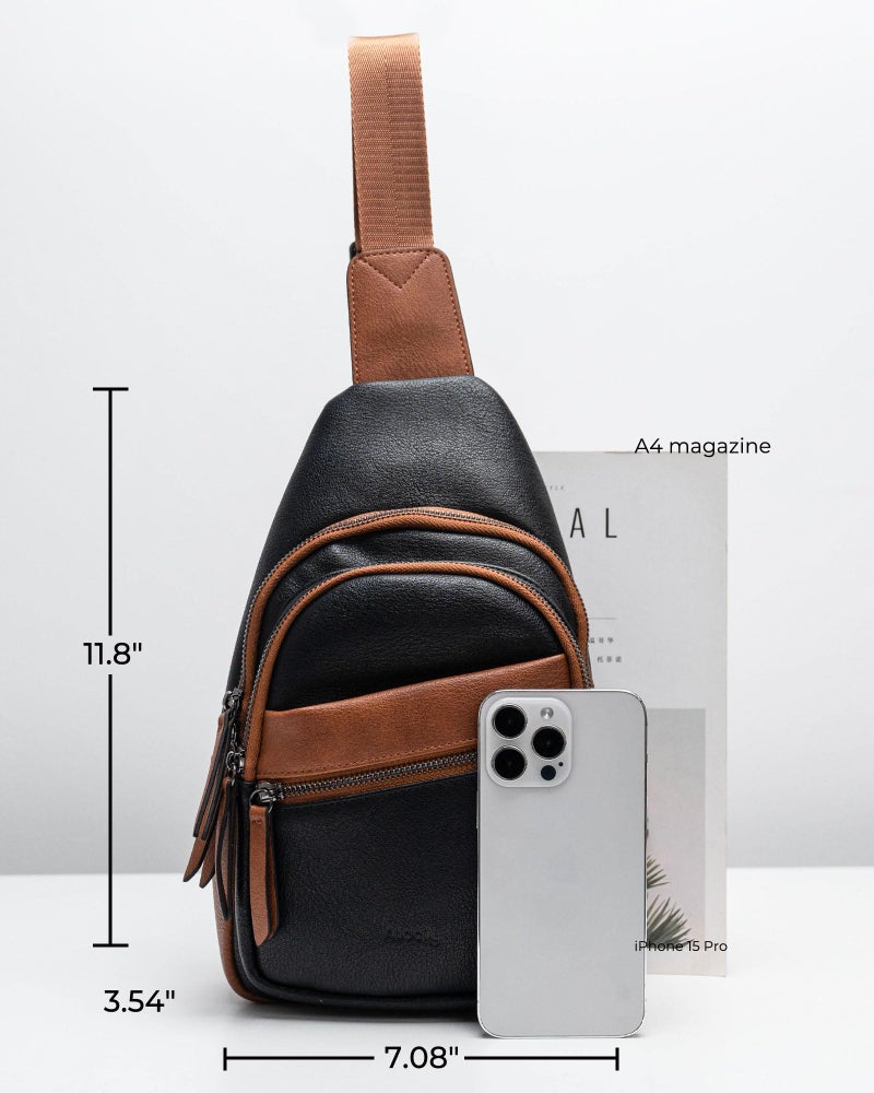 Alldaily Large Sling Bag for Women Crossbody Purse Leather Fashionable Trendy Chest Bag for Travel, Fanny Pack (Brown&Black) - Image 2