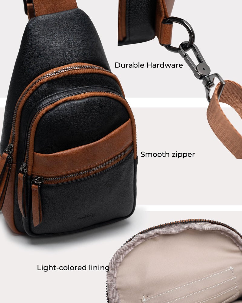 Alldaily Large Sling Bag for Women Crossbody Purse Leather Fashionable Trendy Chest Bag for Travel, Fanny Pack (Brown&Black) - Image 4