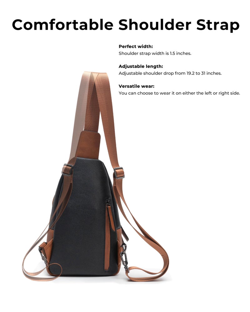 Alldaily Large Sling Bag for Women Crossbody Purse Leather Fashionable Trendy Chest Bag for Travel, Fanny Pack (Brown&Black) - Image 3