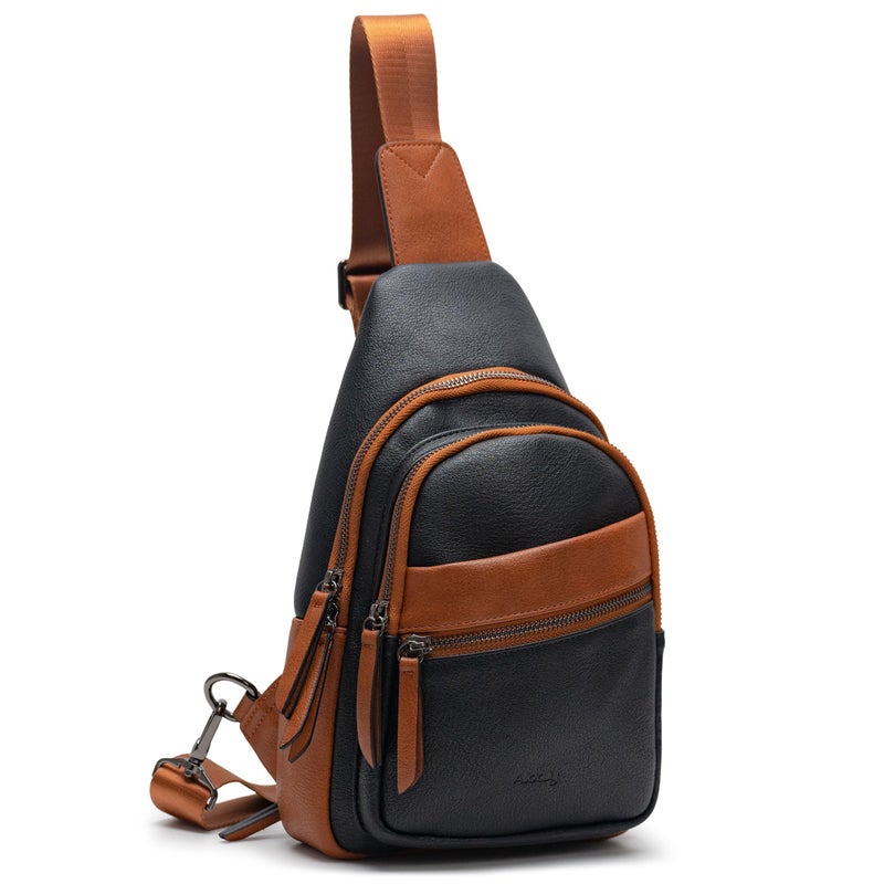 Alldaily Large Sling Bag for Women Crossbody Purse Leather Fashionable Trendy Chest Bag for Travel, Fanny Pack (Brown&Black) - Image 1
