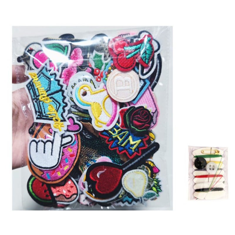 50 Pcs Embroidered Patches Cute Cartoon Patch with Sewing Kit for Jackets Shirts Hats Pants Decoration - Image 1