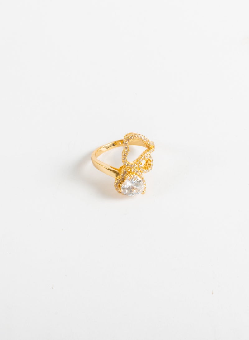 Chinese Gold Ring with zircon stone and Crystal Clear Heart Stone Size 7