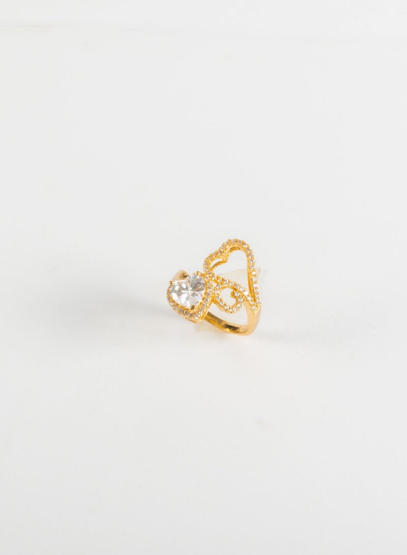 Chinese Gold Ring with zircon stone and Crystal Clear Heart Stone Size 7