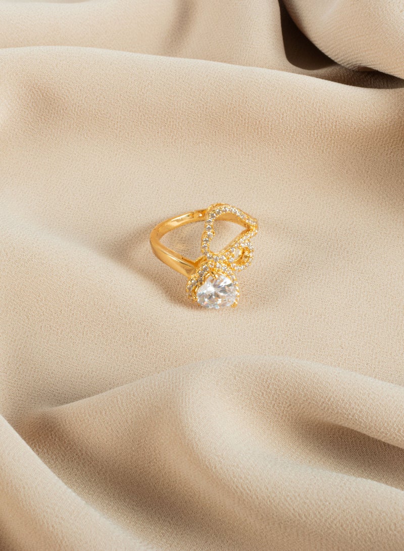 Chinese Gold Ring with zircon stone and Crystal Clear Heart Stone Size 7
