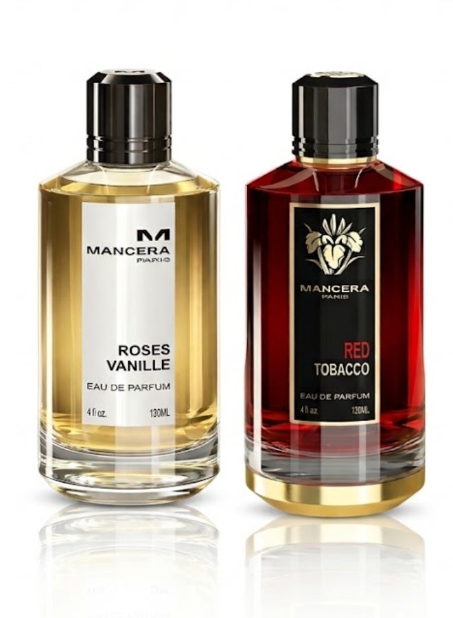 Mancera Paris Combo Set – Red Tobacco EDP 120ml + Roses Vanille EDP 120ml – Unisex Eau De Parfum Gift Set