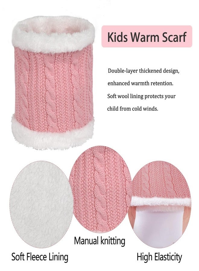UOUDIO Kids Winter Hat Gloves Scarf Set Knit Beanie for Girls Boys Neck Warmer Thick Fleece Lining Thermal with Cute Pom Pom Pink Warm Cap for 6-10 Years Old Toddler, Gift for Children - Image 5