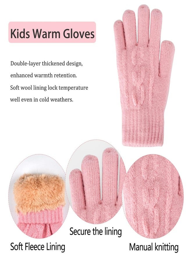 UOUDIO Kids Winter Hat Gloves Scarf Set Knit Beanie for Girls Boys Neck Warmer Thick Fleece Lining Thermal with Cute Pom Pom Pink Warm Cap for 6-10 Years Old Toddler, Gift for Children - Image 4